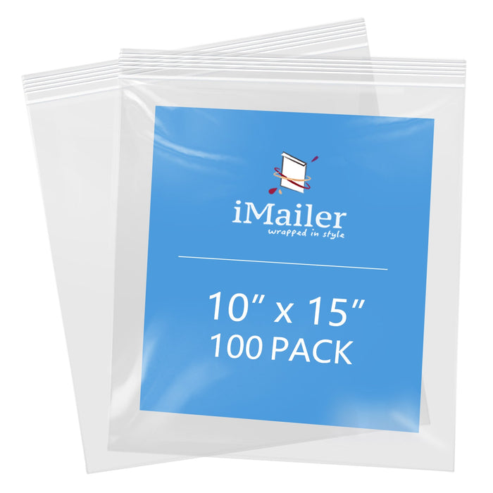 10" x 15" 2 Mil Resealable Clear Poly Zip Bags 100 Pack