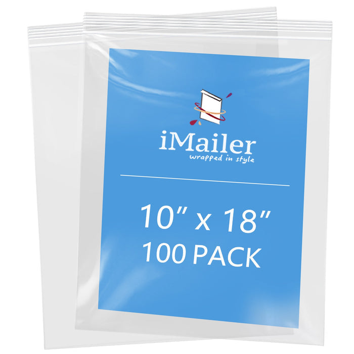 10" x 18" Durable 2 Mil Clear Zip Bags Resealable 100 Pack