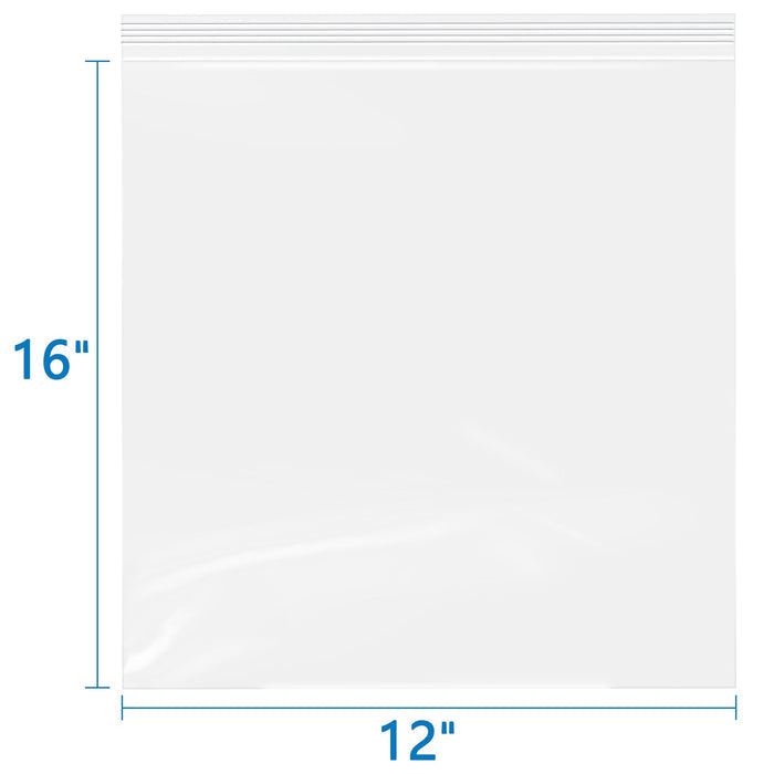 12" x 16" Clear 2 Mil Resealable Zip Bags 100 Pack