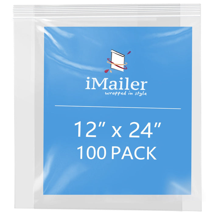 12" x 24" 2 Mil Resealable Clear Zip Bags 100 Pack