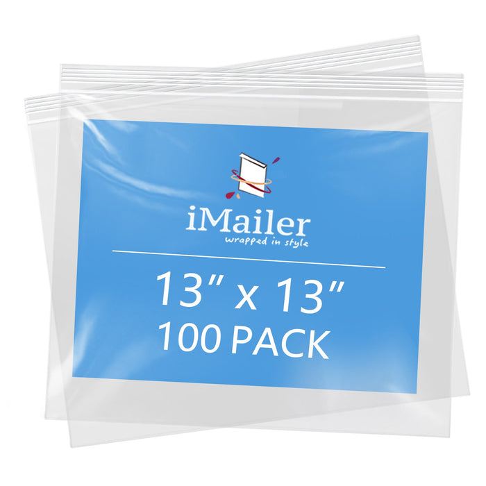 13" x 13" 2 Mil Resealable Clear Zip Bags 100 Pack