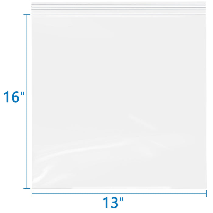13" x 16" Durable 2 Mil Clear Zip Bags Resealable 100 Pack