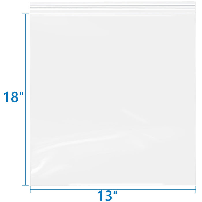 13" x 18" Resealable Clear 2 Mil Zip Bags 100 Pack