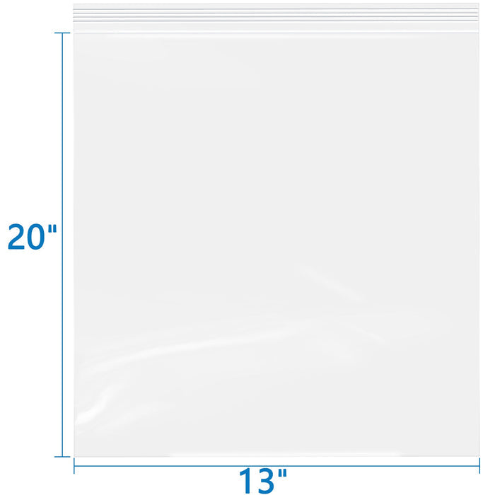 13" x 20" Durable 2 Mil Clear Zip Bags Resealable 100 Pack