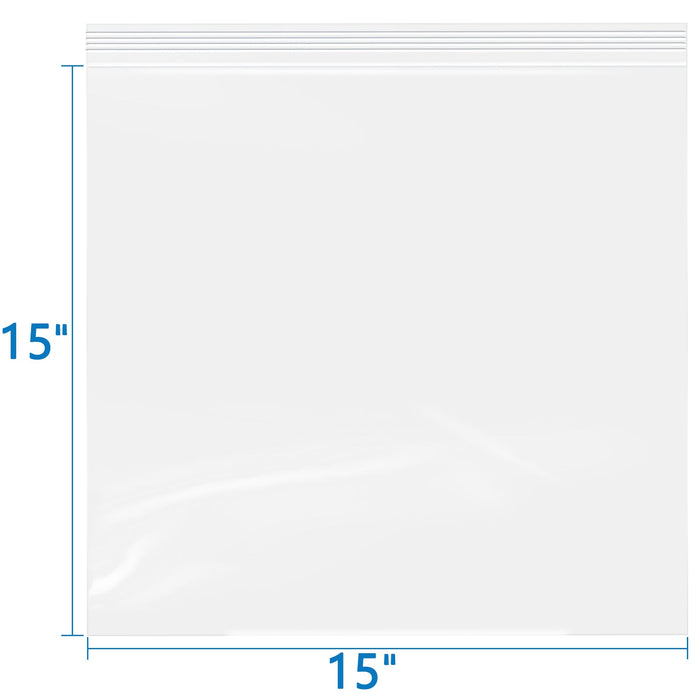 15" x 15" 2 Mil Clear Resealable Zip Top Bags – 100 Count
