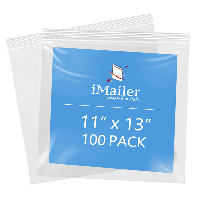 2 Mil 11" x 13" Resealable Clear Poly Zip Bags 100 Pack
