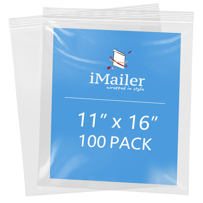 2 Mil 11" x 16" Clear Resealable Zip Bags 100 Pack