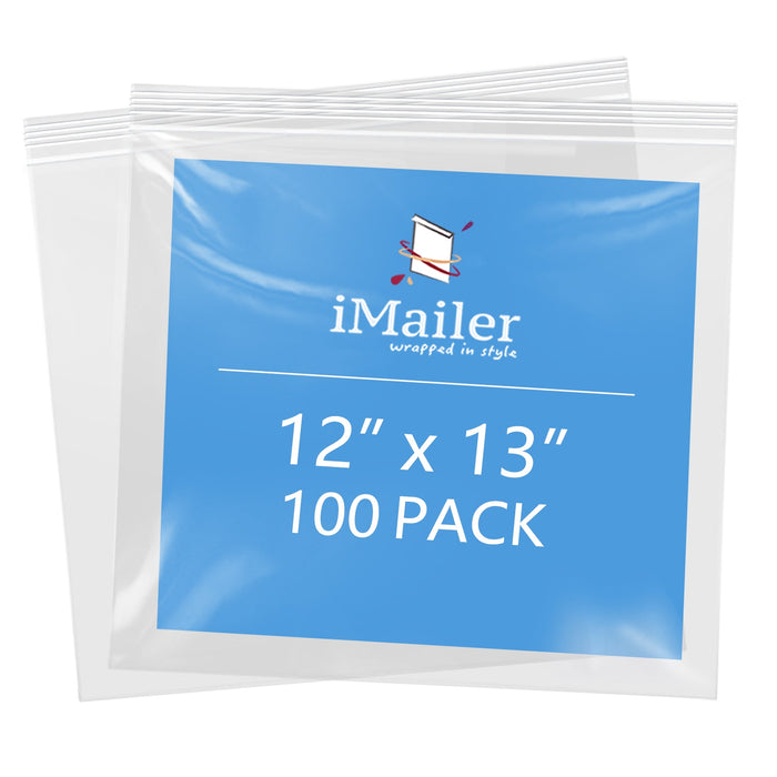 2 Mil 12" x 13" Resealable Clear Zip Bags 100 Pack