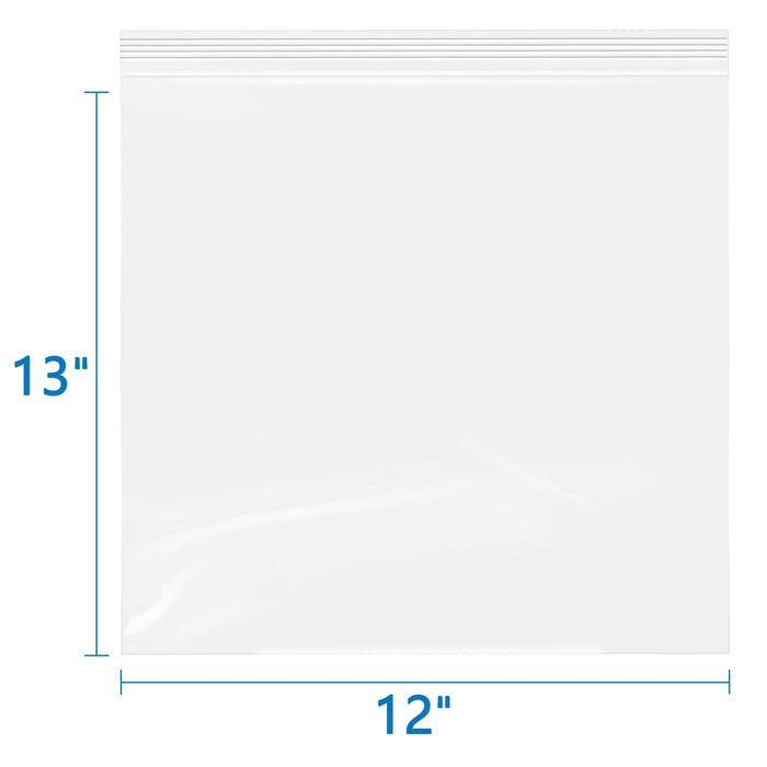 2 Mil 12" x 13" Resealable Clear Zip Bags 100 Pack