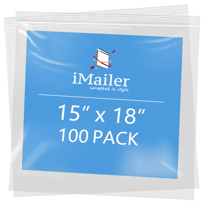 2 Mil 15" x 18" Clear Resealable Zip Top Bags 100 Count