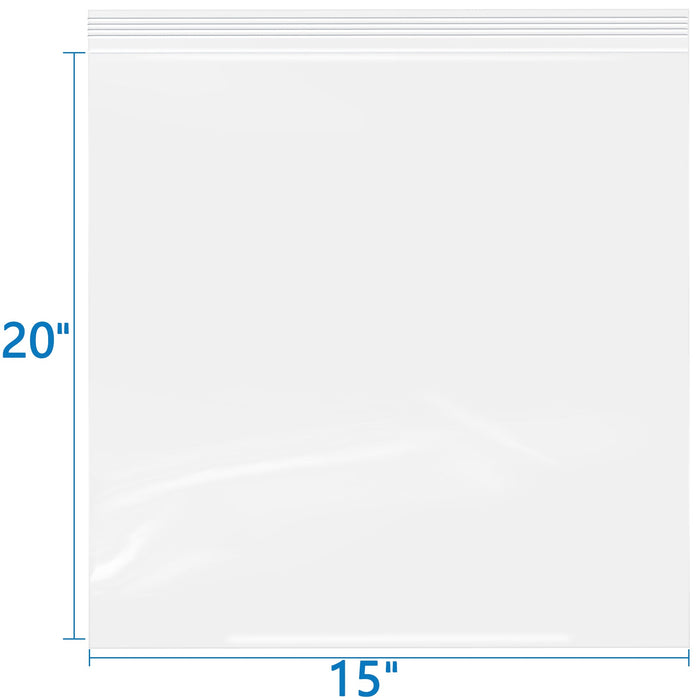 2 Mil 15" x 20" Clear Resealable Zip Top Plastic Storage Bags 100 Pack