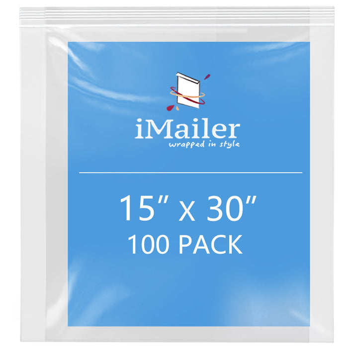 2 Mil 15" x 30" Clear Resealable Zip Bags, 100 Pack