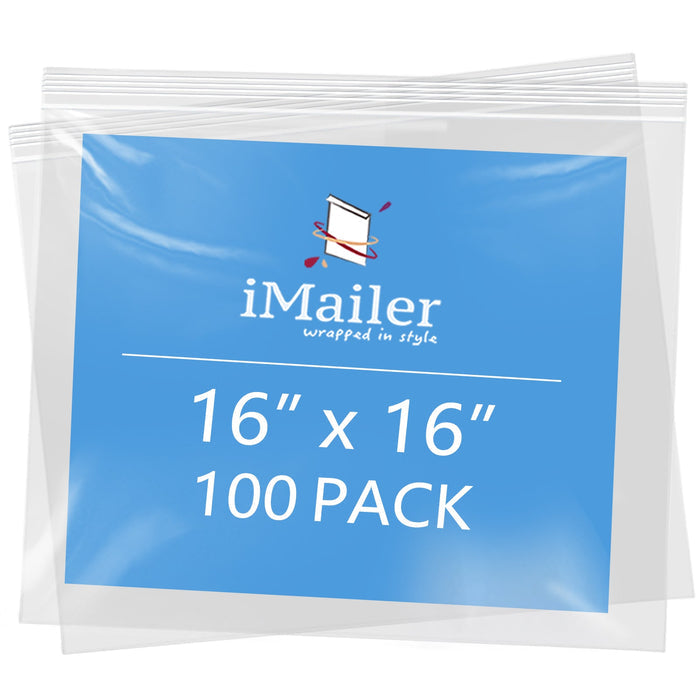 2 Mil 16" x 16" Clear Resealable Zip Top Bags – 100 Count
