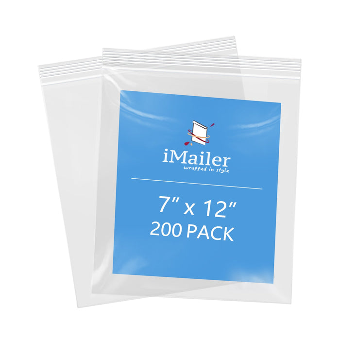 2 Mil 7" x 12" Resealable Clear Zip Bags 200 Pack