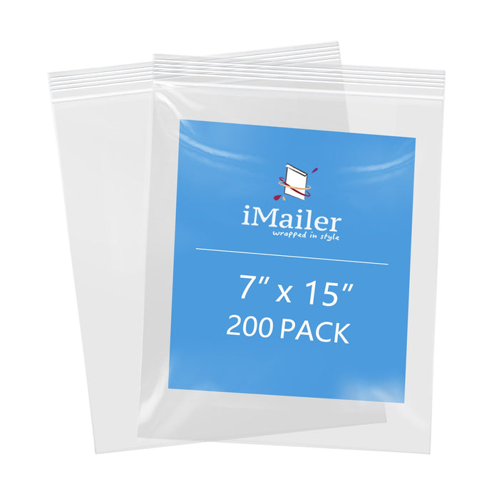 2 Mil 7" x 15" Resealable Clear Plastic Zip Bags 200 Pack