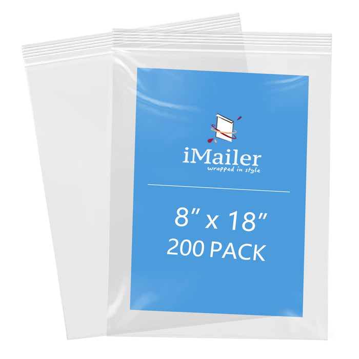 2 Mil 8" x 18" Clear Reusable Zip Bags 200 Pack