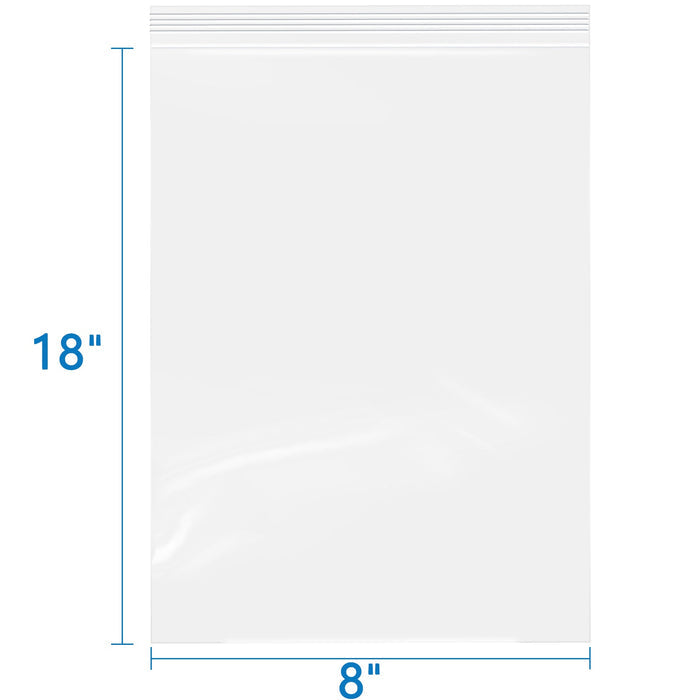 2 Mil 8" x 18" Clear Reusable Zip Bags 200 Pack