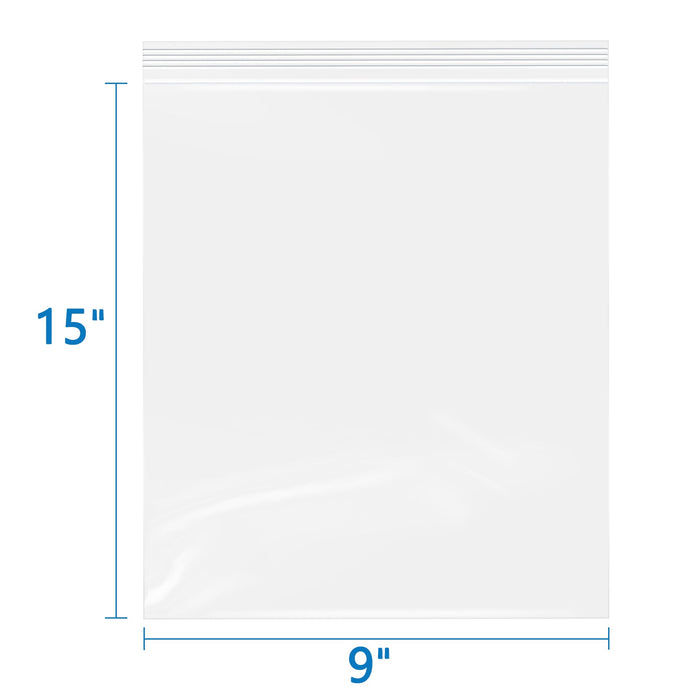 2 Mil 9" x 15" Resealable Clear Plastic Zip Bags 200 Pack