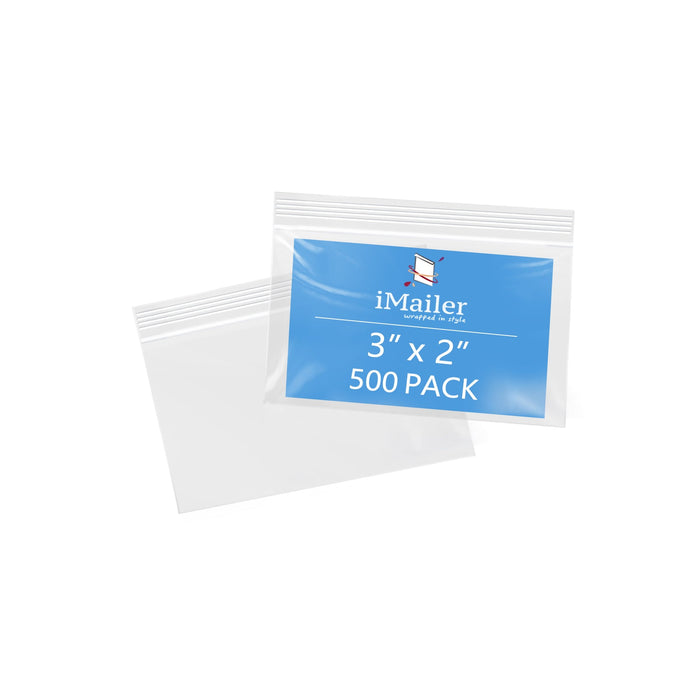 2 Mil Small Zip Lock Bags 3" x 2" 500 Pack