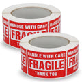 2" x 3" Handle with Care Fragile Thank You Shipping Label Stickers