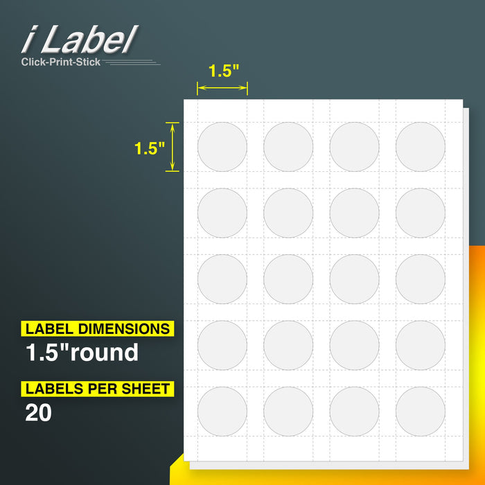 20UP 1.5" Round Labels for Laser & Inkjet Printers