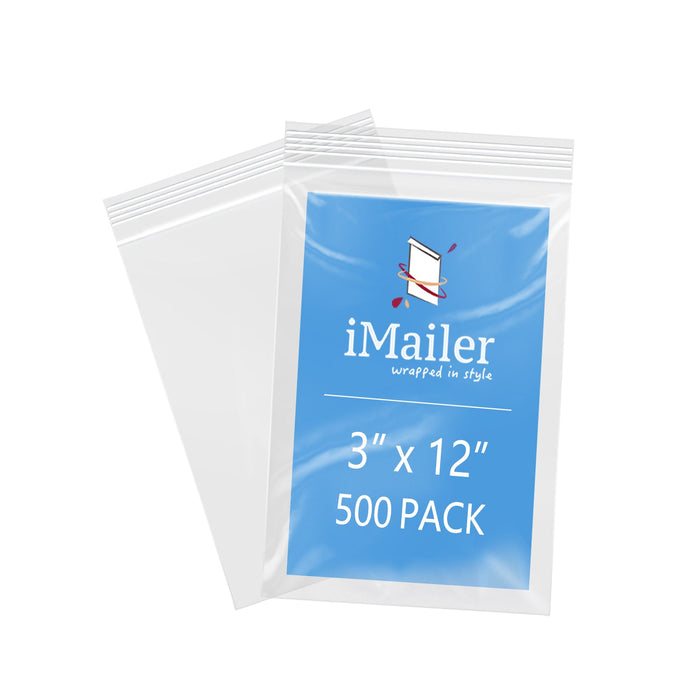 3" x 12" 2 Mil Reusable Zip Bags 500 Pack