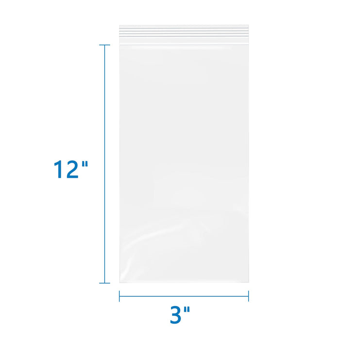3" x 12" 2 Mil Reusable Zip Bags 500 Pack