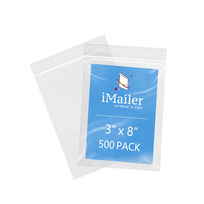 3" x 8" 2 Mil Reusable Zip Lock Bags 500 Pack