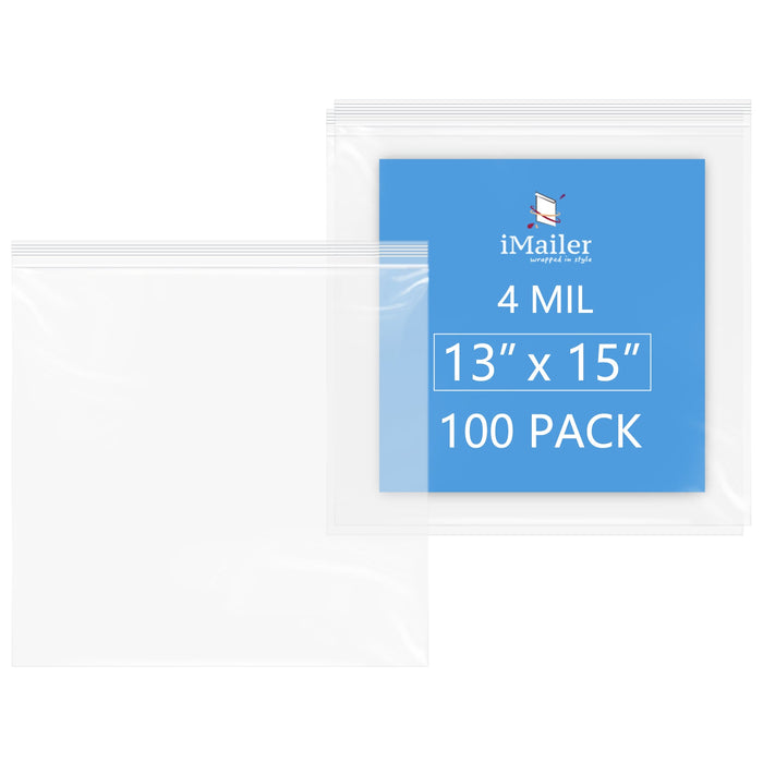 4 Mil 13" x 15" Large Zip Poly Bags 100 Pack Durable Reusable