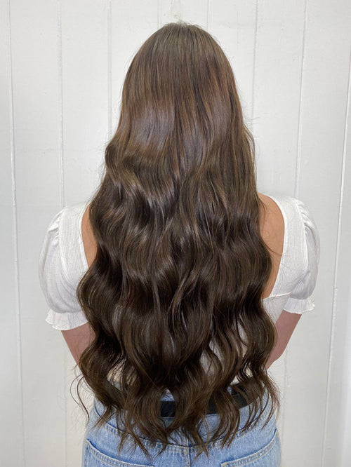 #4A Medium Ash Brown Ultra Seamless Tape In Extensions — Value Grade