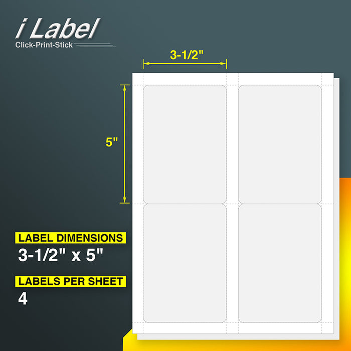 4UP 3.5" x 5" Shipping Address Mailing & Barcode Labels for Laser & Inkjet Printers