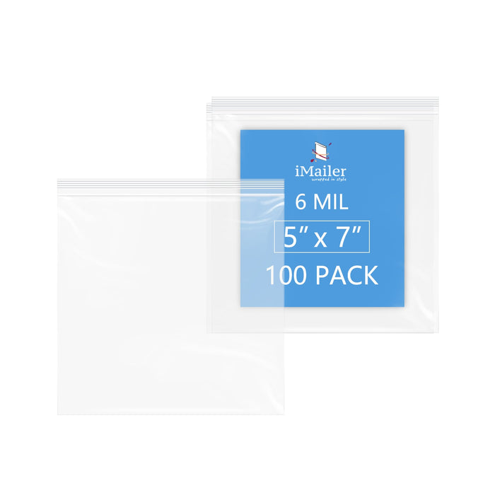 6 Mil 5" x 7" Heavy-Duty Zip Bags 100 Pack Reusable