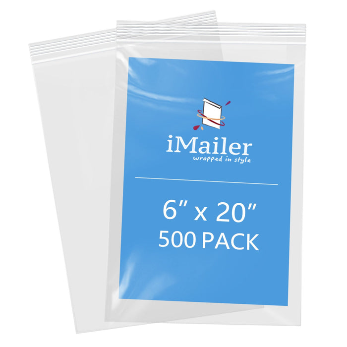 6" x 20" Clear Resealable Zip Bags – 500 Pack, 2 Mil