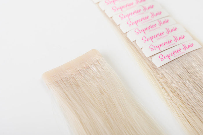 #60 Whitest Ash Blonde Ultra Seamless Tape In Extensions — Value Grade