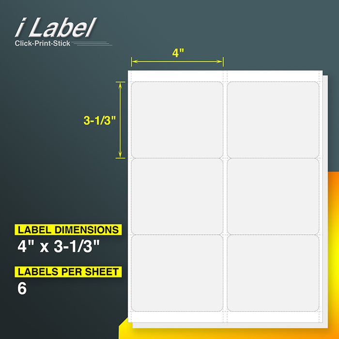 6UP 4" x 3-1/3" Shipping Address Mailing & Barcode Labels for Laser & Inkjet Printers