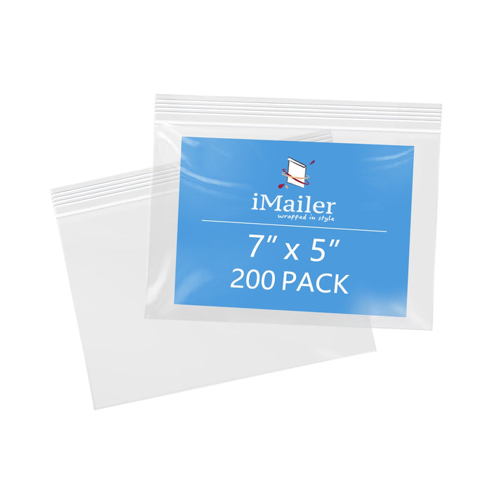 7" x 5" 2 Mil Reusable Clear Zip Bags 200 Pack