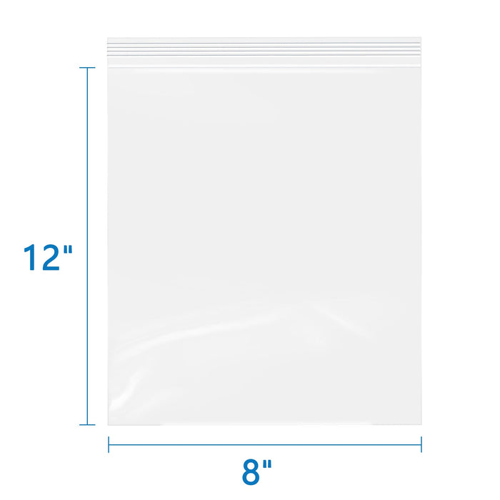 8" x 12" Clear Zip Bags 200 Pack 2 Mil Reusable Plastic Bags