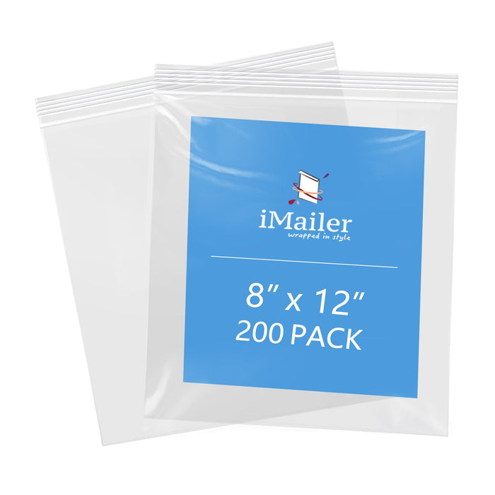 8" x 12" Clear Zip Bags 200 Pack 2 Mil Reusable Plastic Bags