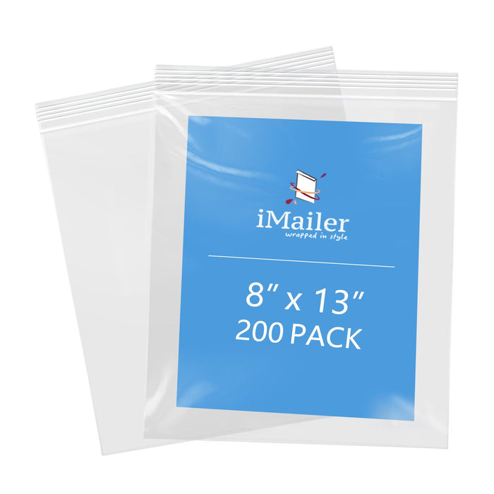 8" x 13" Clear Reusable Zip Bags 200 Pack 2 Mil Plastic