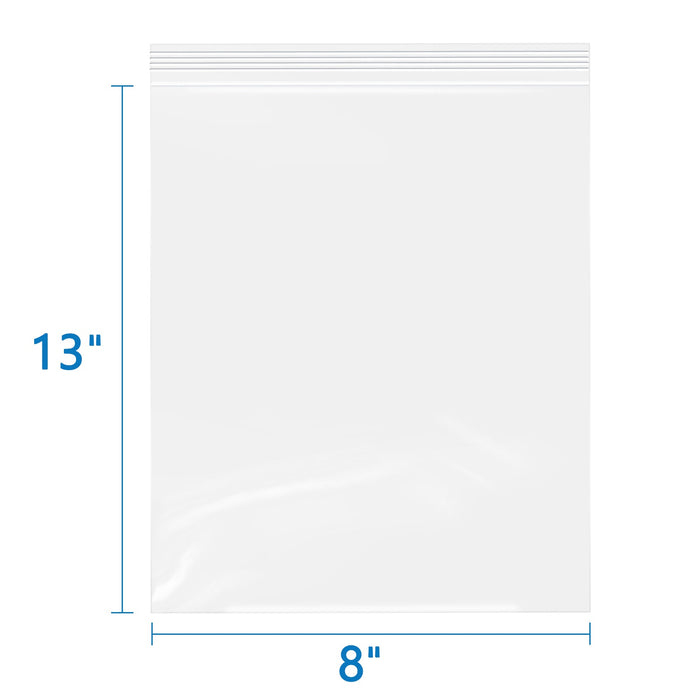 8" x 13" Clear Reusable Zip Bags 200 Pack 2 Mil Plastic