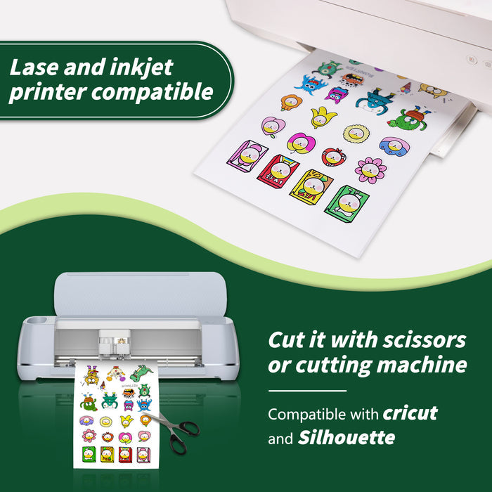 8.5" x 11" Glossy Printable Vinyl Sticker Paper for Inkjet or Laser Printers