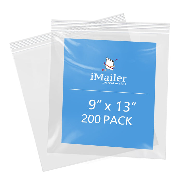 9" x 13" Resealable 2 Mil Clear Zip Bags 200 Pack