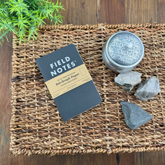 Field Notes Pitch Black Memo Book, Dot, 3-Pack, 3-1/2" x 5-1/2"