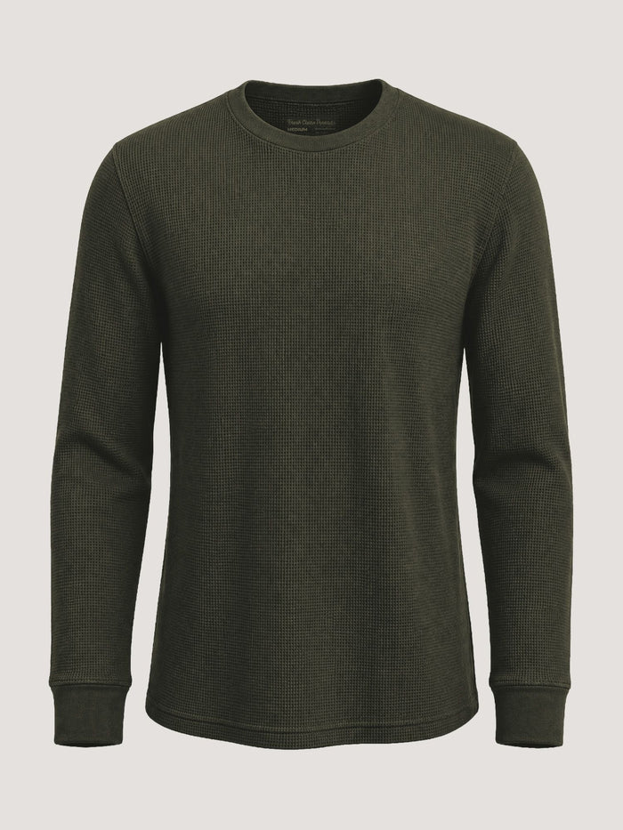 Men's Army waffle knit thermal long sleeve shirt, made by Fresh Clean Threads