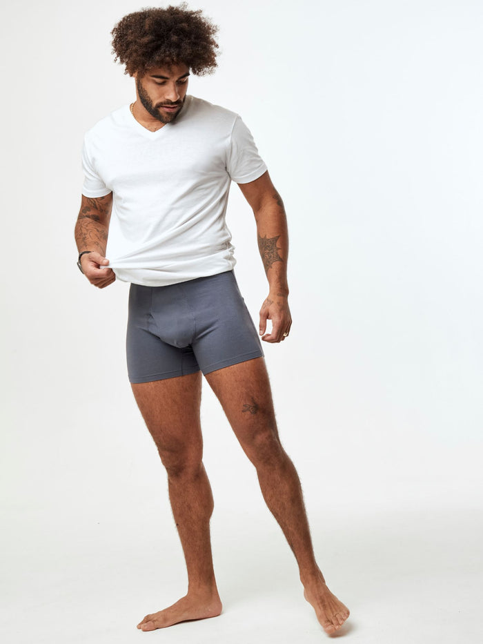 Joe V is 6', 180lbs, 32" waist and wearing size M # Boxer Briefs Basics 7-Pack | Fresh Clean Threads