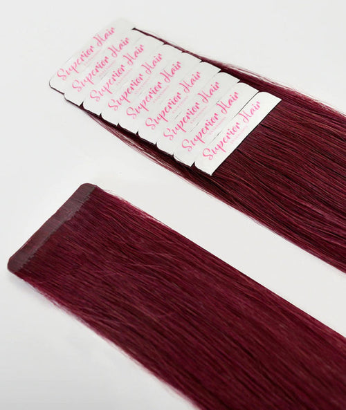 #Burgundy Ultra Seamless Tape In Extensions — Value Grade