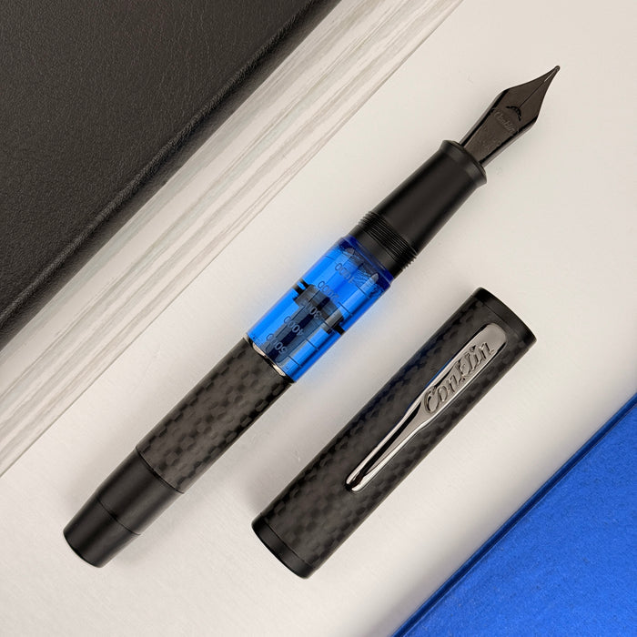 Conklin Carbon Fiber Stealth Word Gauge Fountain Pen - Blue
