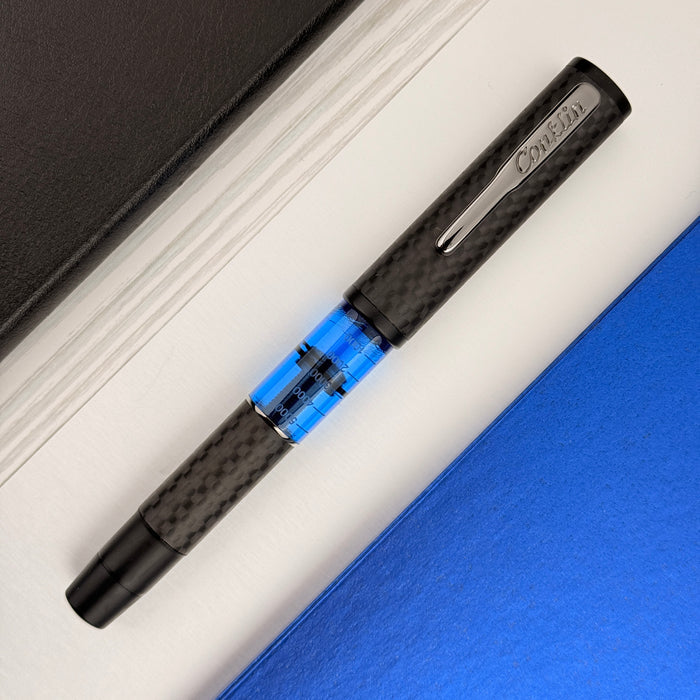 Conklin Carbon Fiber Stealth Word Gauge Fountain Pen - Blue