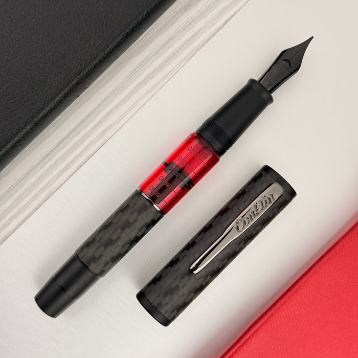 Conklin Carbon Fiber Stealth Word Gauge Fountain Pen - Red