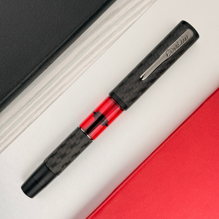 Conklin Carbon Fiber Stealth Word Gauge Fountain Pen - Red